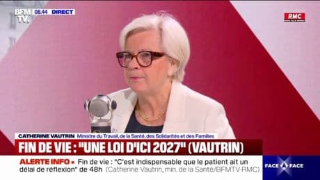 Projet de loi sur la fin de vie: "Si le patient perd son discernement, la procédure s'arrête", explique Catherine Vautrin (ministre du Travail et de la Santé)