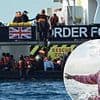 Nigel Farage takes to the Channel to witness the French Navy hand over an overcrowded dinghy of migrants to be ferried to Britain in a Border Force vessel