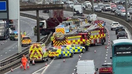 M8 crash as lorry smashes through barrier in Glasgow and person rushed to hospital
