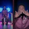 Claude draagt auberginekleurig pak op Songfestival-podium