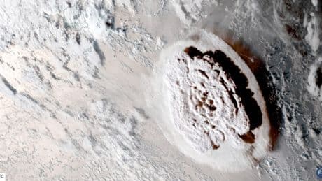 Huge volcanic eruption that blew whole island to smithereens was so big it sent shockwaves into SPACE, scientists reveal