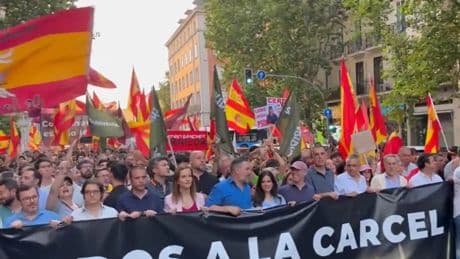 Cientos de personas piden la dimisión de Sánchez en una marcha convocada por Vox en Madrid