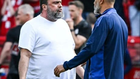 ‘Scandalous’ – Gary Neville tells Nuno to QUIT Forest tonight after furious owner Marinakis storms onto pitch