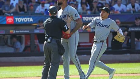 Benches clear in Mets-Marlins game after Mark Vientos gets hit by pitch