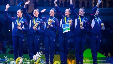 El equipo español de gimnasia rítmica logra el bronce en el concurso completo por conjuntos del Mundial de Río