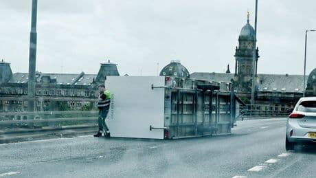Trailer blows over on Glasgow's Kingston Bridge as Storm Floris sparks major delays
