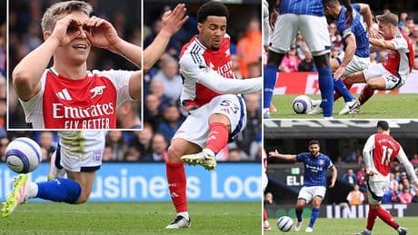 Ipswich 0-4 Arsenal: Leandro Trossard scores brace as the Gunners cruise to victory against 10-man hosts - to prolong Liverpool's wait as rivals close in on a 20th English top-flight title