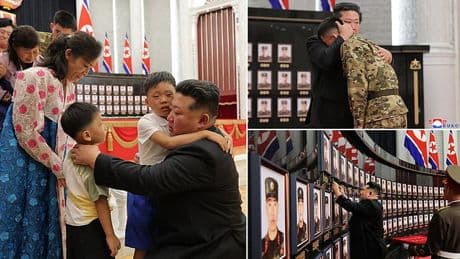 North Korean tyrant Kim Jong-un weeps as he embraces families of troops he sent to die on Putin's meatgrinder frontline