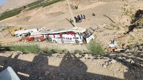 At least 26 dead & 14 injured in bus crash as coach veered off the road and rolled down road embankment in Afghanistan