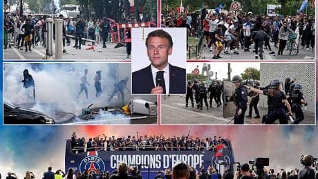 PSG's Champions League parade turns nasty: Fans clash with riot police in more chaotic scenes as Emmanuel Macron condemns violence that left two people dead and hundreds injured