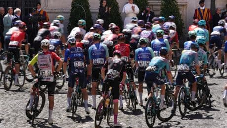 Pope Leo blesses cyclists competing in the Giro d’Italia