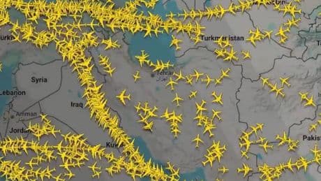 Moment scores of planes divert across Middle East as Israel launch strike on Iran
