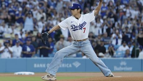 V of BTS gets his Dodgers fanboy on with Shohei Ohtani while throwing a strike of his own