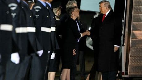 Donald Trump shares awkward handshake with Yvette Cooper after 'appalling' criticism