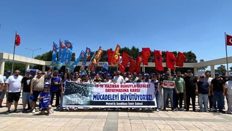 Grevdeki TPI ve DYO işçileriyle yürüdü: “15-16 Haziran ruhuyla mücadeleyi büyütüyoruz”