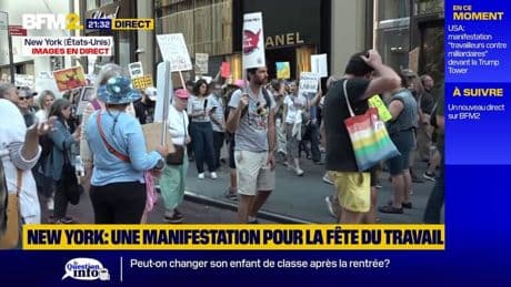 New York: manifestation pour la fête du travail, devant la Trump Tower