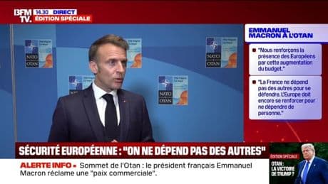 Sommet de l'Otan: "Je plaide pour qu'on ait aujourd'hui trois cessez-le-feu en même temps", déclare Emmanuel Macron