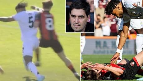 Andoni Iraola claims Aston Villa star should have been sent off for 'DANGEROUS' challenge that left Alex Scott with a possible broken jaw