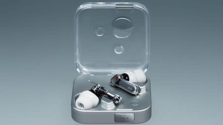 Nothing’s Ear 3 earbuds have a microphone and ‘talk’ button on their charging case