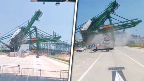 Heftig: hijskraan stort in bij oplevering