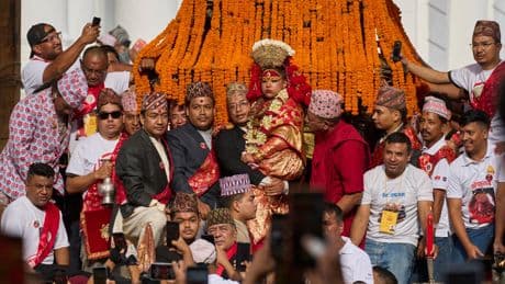 See Nepal's living goddess leave her palace to bless throngs of worshipers
