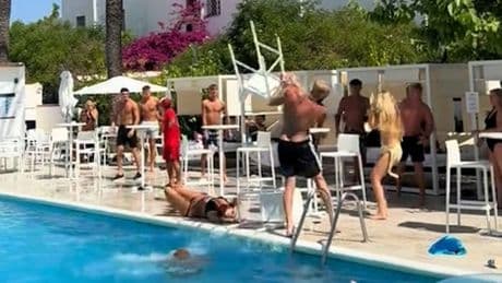 Man behind viral video of fight at Ibiza hotel pool ‘was protecting friend from bully’