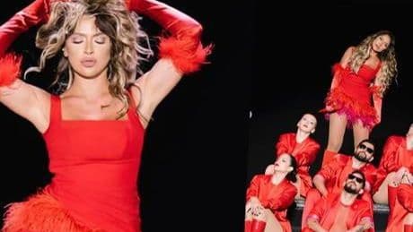 Hadise kırmızı elbisesiyle nefesleri kesti! İki kişiyi görünce sahnede ağladı