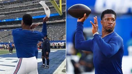 Giants QB Jameis Winston goes viral for whacky warm up before Patriots game