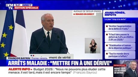 Budget: "50% des arrêts de travail de plus de 18 mois ne sont plus justifiés" quand un contrôle a lieu, assure François Bayrou