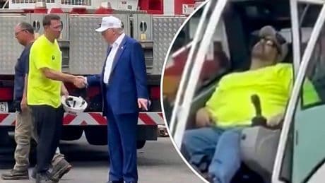 Hilarisch: kraanmachinist valt in slaap tijdens bezoek van Trump
