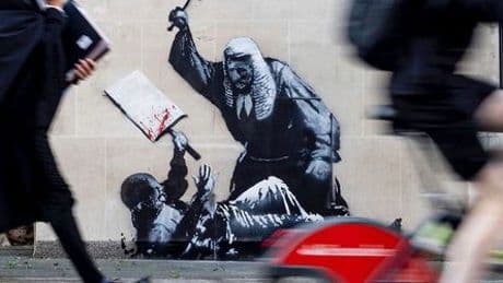 Banksy kritisiert mit neuem Kunstwerk Umgang mit Palästina-Protesten in London