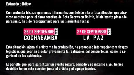 Chileno Beto Cuevas posterga sus con conciertos en Bolivia