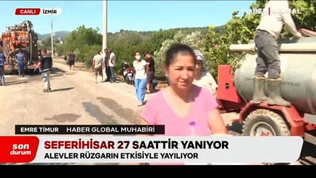 Seferihisar'da alevler rüzgarın etkisiyle yayılıyor! Haber Global olay yerinde...