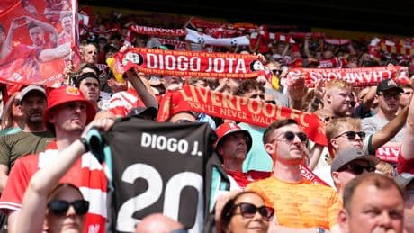 Fans and players pay tribute to Diogo Jota at first Liverpool match since footballer’s death