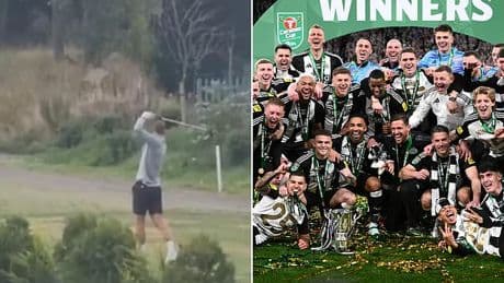 Stick to football! Hilarious moment Newcastle star SHANKS his tee shot at local golf course