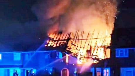 Dramatic moment 'cannabis factory' explodes leaving two men seriously injured