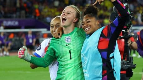 Hannah Hampton praises England supporters for providing ‘little edge’ during penalty heroics
