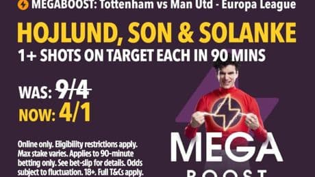 Tottenham vs Man Utd Europa League final boost: Get Hojlund, Son & Solanke 1+ shot on target each at 4/1 with Tote