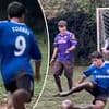 Man City legend's son wears Chelsea kit as he shows off impressive skills while playing barefoot in the garden