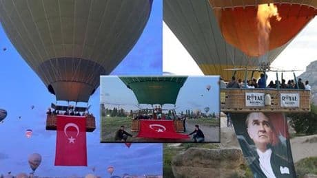 Kapadokya'da 19 Mayıs coşkusu! Türk bayrakları ve Atatürk posterleri...