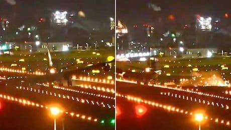Terrifying moment Boeing 747 wing smashes into runway while landing during typhoon in Taiwan