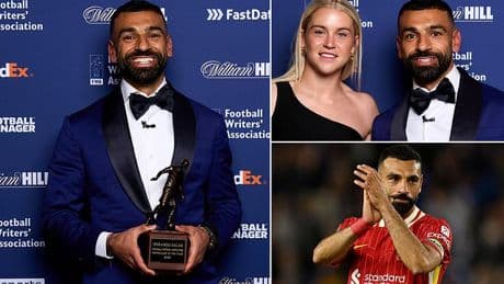 Mohamed Salah and Alessia Russo dress to impress as they collect FWA Footballer of the Year awards at ceremony in London