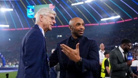 Thierry Henry and Arsene Wenger share emotional celebration after Champions League final