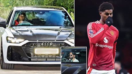 Marcus Rashford arrives at Carrington in sparkling £177k Audi to train alone after the squad had left the complex - as forward's Man United exile continues