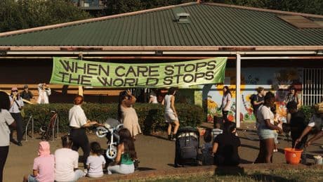 Parents occupy community centre with buggy blockade in protest over cost of childcare