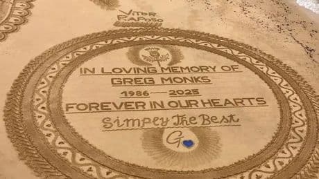 'Beautiful' sand tribute to Greg Monks created on beach in Portugal