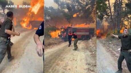 Çanakkale'deki orman yangınında itfaiye aracı alevlere teslim oldu, ekipler son anda kurtuldu!