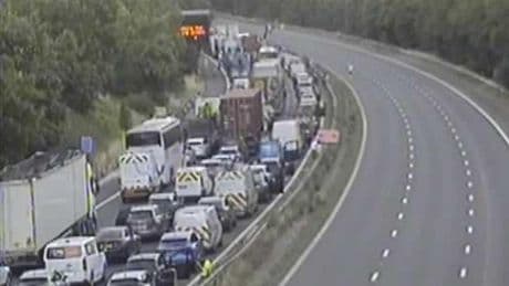 Mile long queues of traffic after five car pile-up on M4
