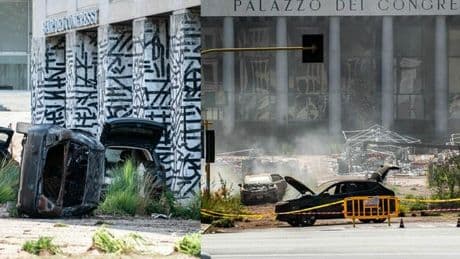 Roma, l'Eur si trasforma in un set: va in scena il nuovo film di Ridley Scott, auto in fiamme e un elicottero tra i palazzi