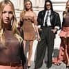 Lila Moss makes sure all eyes are on her as she goes braless as she joins Mathilde Pinault, Amelia Gray and the Gallagher brothers at the Saint Laurent Menswear show during Paris Fashion Week